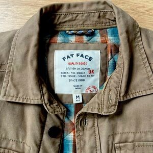 Fat Face Tan Canvas Jacket Button Down with fleece lining. Size Medium